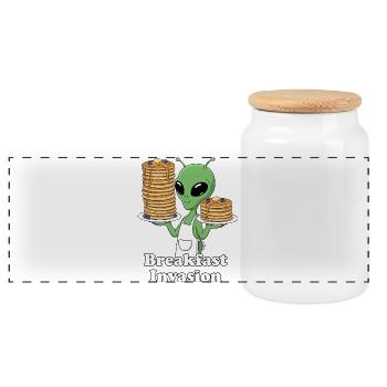 Breakfast Invasion : Crêpes extraterrestres - Boîte à biscuits avec couvercle en bois - blanc - Devant