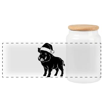 Vecteur de sanglier de Noël - Boîte à biscuits avec couvercle en bois - blanc - Devant