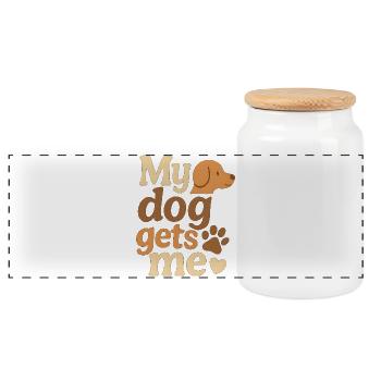 My Dog Gets Me - Panoramic Cookie Jar with Wooden Lid - white - Front