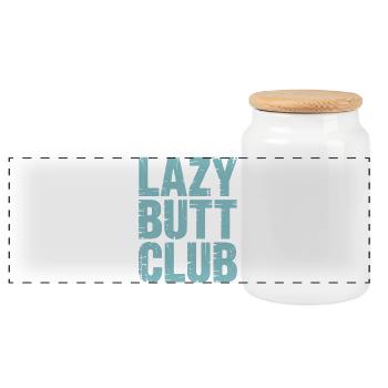 Lazybuttclub Gym Fitness Workout - Panoramic Cookie Jar with Wooden Lid - white - Front