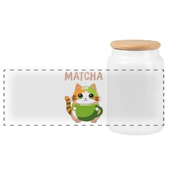 Matcha Katze - Panorama Keksdose mit Holzdeckel - Weiß - Vorne