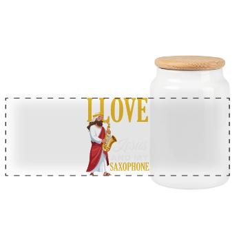 Saxophone - Boîte à biscuits avec couvercle en bois - blanc - Devant