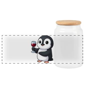 Cute Penguin Wine Lover Red Wine Cartoon - Panoramic Cookie Jar with Wooden Lid - white - Front