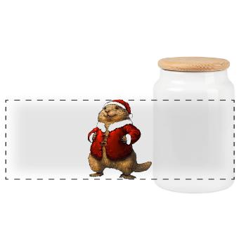 Murmeltiere Weihnachten / Santa - Panorama Keksdose mit Holzdeckel - Weiß - Vorne