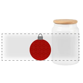 Rotes Rundmuster Weihnachtskugel - Panorama Keksdose mit Holzdeckel - Weiß - Vorne