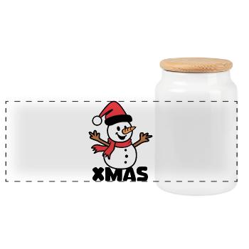 Christmas Snowman Cartoon - Panoramic Cookie Jar with Wooden Lid - white - Front