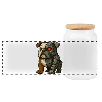 Cyborg Bouledogue avec Œil Rouge et Armure - Boîte à biscuits avec couvercle en bois - blanc - Devant