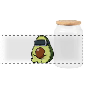 Sweet Avocado Gamer Cartoon Vegan Vegetables - Panoramic Cookie Jar with Wooden Lid - white - Front