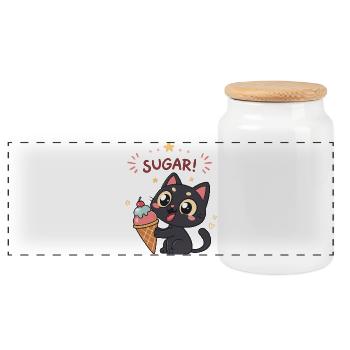 Chat gourmand et crème glacée SUGAR - Panoramic Cookie Jar with Wooden Lid - white - Front