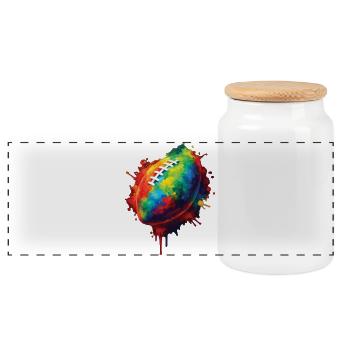 Rugby Ball - Colorful Sports Design for Fans - Panoramic Cookie Jar with Wooden Lid - white - Front