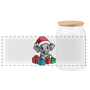 Elephant Christmas Gifts - Panoramic Cookie Jar with Wooden Lid - white - Front