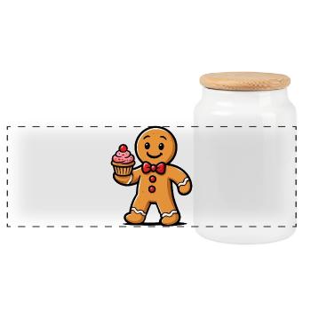 Lebkuchenmann Cupcake Cartoon - Panorama Keksdose mit Holzdeckel - Weiß - Vorne