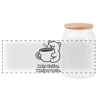 Mehr Kaffee Weniger Leute Bär - Panorama Keksdose mit Holzdeckel - Weiß - Vorne
