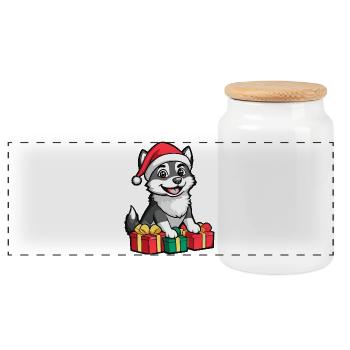 Cadeaux de Noël pour chiens husky - Boîte à biscuits avec couvercle en bois - blanc - Devant