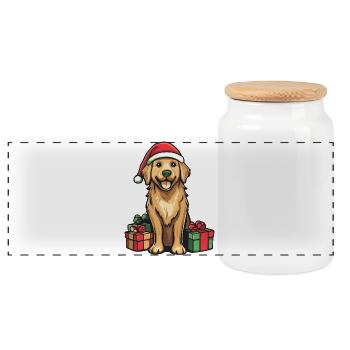 Golden Retriever Dog Christmas Gifts - Panoramic Cookie Jar with Wooden Lid - white - Front