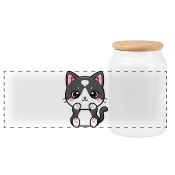 Chat de Kawaii avec des pattes rouges - Boîte à biscuits avec couvercle en bois - blanc - Devant