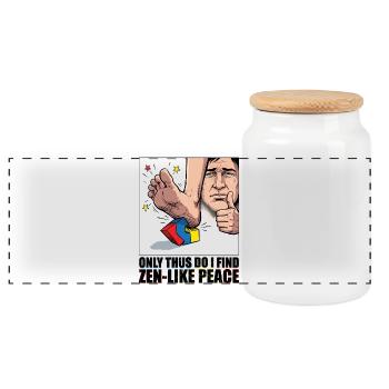 Building Block Pain Zen Meme - Panoramic Cookie Jar with Wooden Lid - white - Front