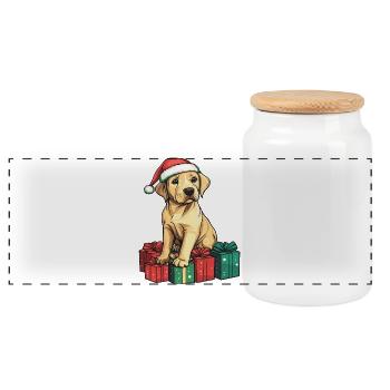 Labrador Hund Weihnachten Geschenke - Panorama Keksdose mit Holzdeckel - Weiß - Vorne