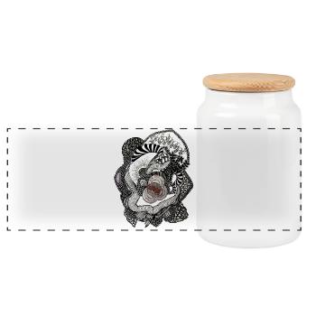 Black White Flower Spiral - Panoramic Cookie Jar with Wooden Lid - white - Front
