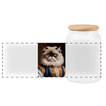 Royal Velvet Paw – The Aristocrat Cat - Panoramic Cookie Jar with Wooden Lid - white - Front