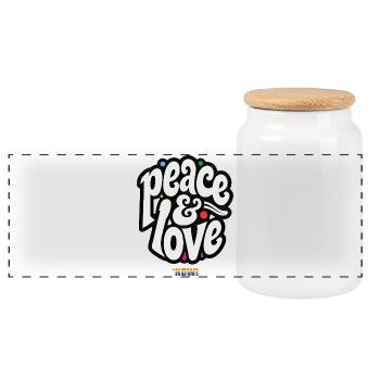 PEACE LOVE #5 - let's talk - Panoramic Cookie Jar with Wooden Lid - white - Front