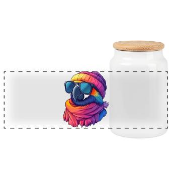 Bunte Papageien-Zeichentrick-Kawaii-Wintersonnenbrille - Panorama Keksdose mit Holzdeckel - Weiß - Vorne