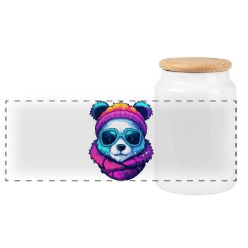 Neon-Regenbogenbär-Straßenstil mit Sonnenbrille - Panorama Keksdose mit Holzdeckel - Weiß - Vorne