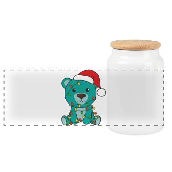 Ours de Noël avec le Père Noël et les lumières - Boîte à biscuits avec couvercle en bois - blanc - Devant