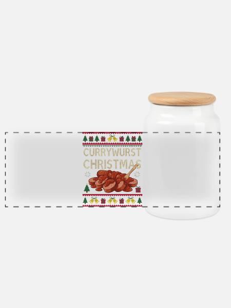 Merry Currymas Currywurst Weihnachten Xmas Wurst - Panorama Keksdose mit Holzdeckel - Weiß