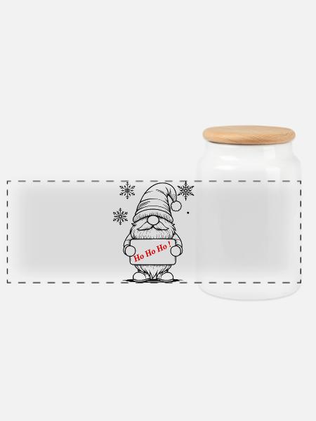 Christmas Gnome - Panoramic Cookie Jar with Wooden Lid - white