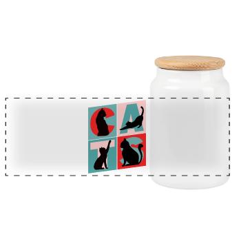 Cat Cat Kitten Kitty Silhouette Vintage Retro - Panoramic Cookie Jar with Wooden Lid - white - Front