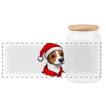 Jack Russell Terrier Noël - Boîte à biscuits avec couvercle en bois - blanc - Devant