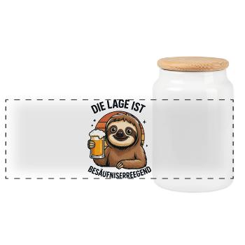 The situation is drunken. - Panoramic Cookie Jar with Wooden Lid - white - Front