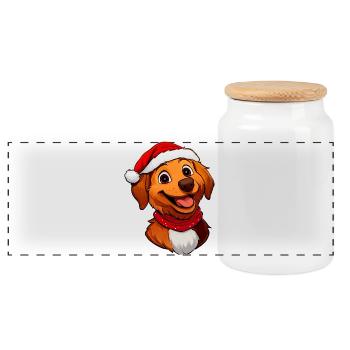 Chien Père Noël - Boîte à biscuits avec couvercle en bois - blanc - Devant