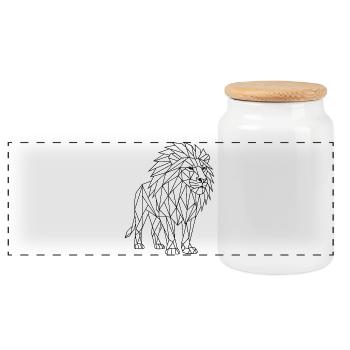 Geometric Lion Polygon Style - Panoramic Cookie Jar with Wooden Lid - white - Front