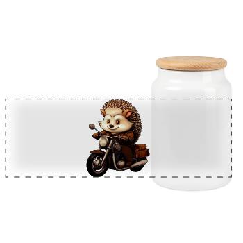 Motorcycle Hedgehog - Panoramic Cookie Jar with Wooden Lid - white - Front