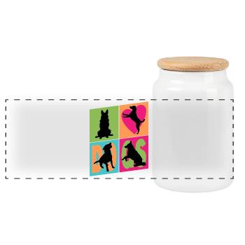 Chiens que j'aime Silhouettes de chiens Maman chien Papa chien - Boîte à biscuits avec couvercle en bois - blanc - Devant