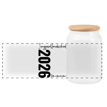 Enterrement de vie de garçon 2026 Veuillez signer Enterrement de vie de garçon - Boîte à biscuits avec couvercle en bois - blanc - Devant