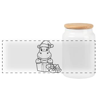 Weihnachts-Nilpferd mit Geschenken - Panorama Keksdose mit Holzdeckel - Weiß - Vorne