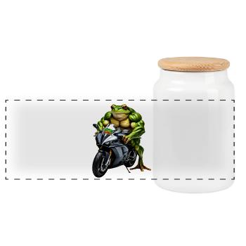 Grenouille musclée à moto - Boîte à biscuits avec couvercle en bois - blanc - Devant
