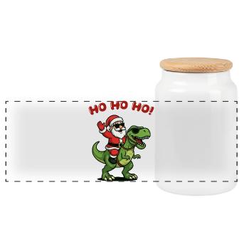 Père Noël sur Dino : Ho Ho Ho - Boîte à biscuits avec couvercle en bois - blanc - Devant