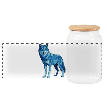 Loup polygonal bleu - Boîte à biscuits avec couvercle en bois - blanc - Devant