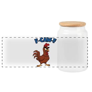 F-CAW-F Hahn - Meme Chicken Illustration - Panorama Keksdose mit Holzdeckel - Weiß - Vorne