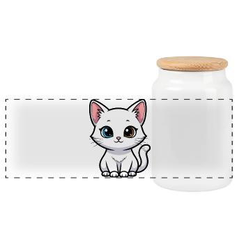 Two-Tone Eyed Kitten - Panoramic Cookie Jar with Wooden Lid - white - Front