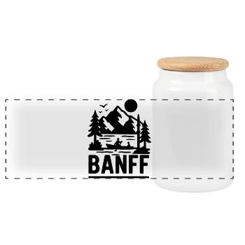 Banff National Park - Panoramic Cookie Jar with Wooden Lid - white - Front
