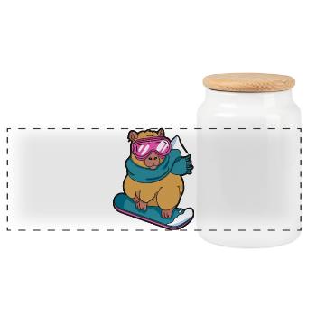 Cooles Capybara Snowboard Winter Sport - Panorama Keksdose mit Holzdeckel - Weiß - Vorne