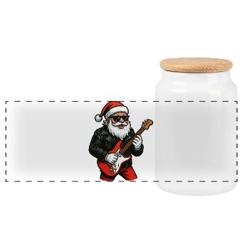 Rocker Santa with electric guitar - Panoramic Cookie Jar with Wooden Lid - white - Front