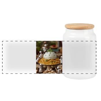Miniatures cuisinières sur la table de pâtes - Boîte à biscuits avec couvercle en bois - blanc - Devant