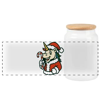 Santa Unicorn With Candy Cane Mascot Art - Panoramic Cookie Jar with Wooden Lid - white - Front