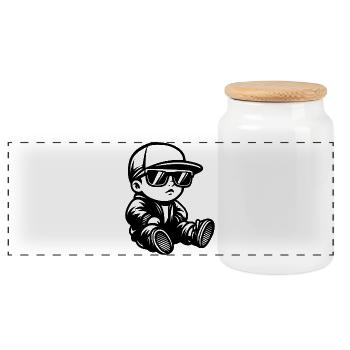 Baby mit Sonnenbrille und Cap Vorne - Panorama Keksdose mit Holzdeckel - Weiß - Vorne